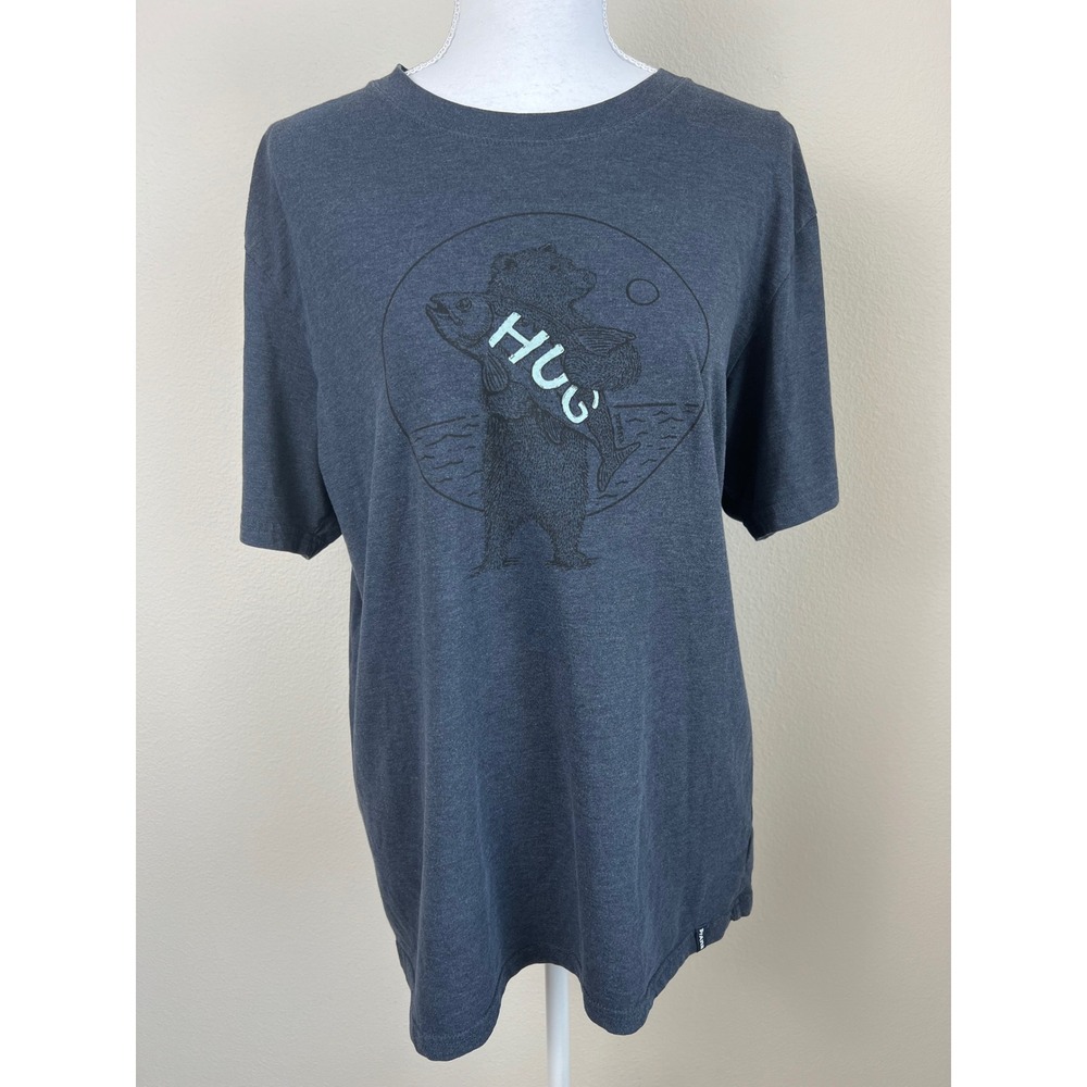 PrAna Hug Bear Fish Graphic T Shirt Mens L Blue Top Sustainable Fishing Hiking